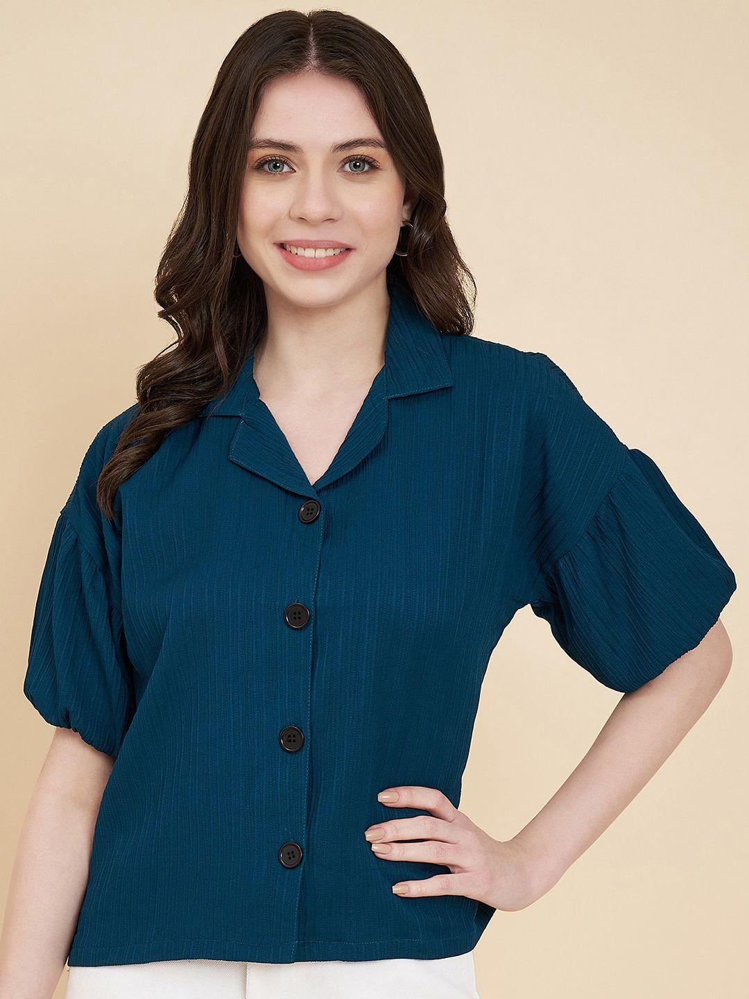 vairagee women teal classic boxy striped casual shirt