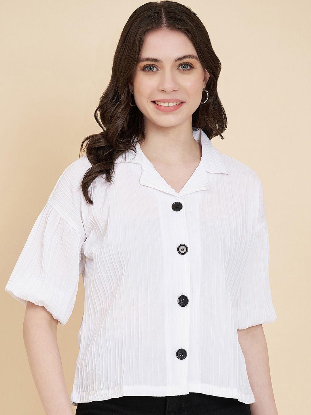 vairagee women white classic boxy striped casual shirt
