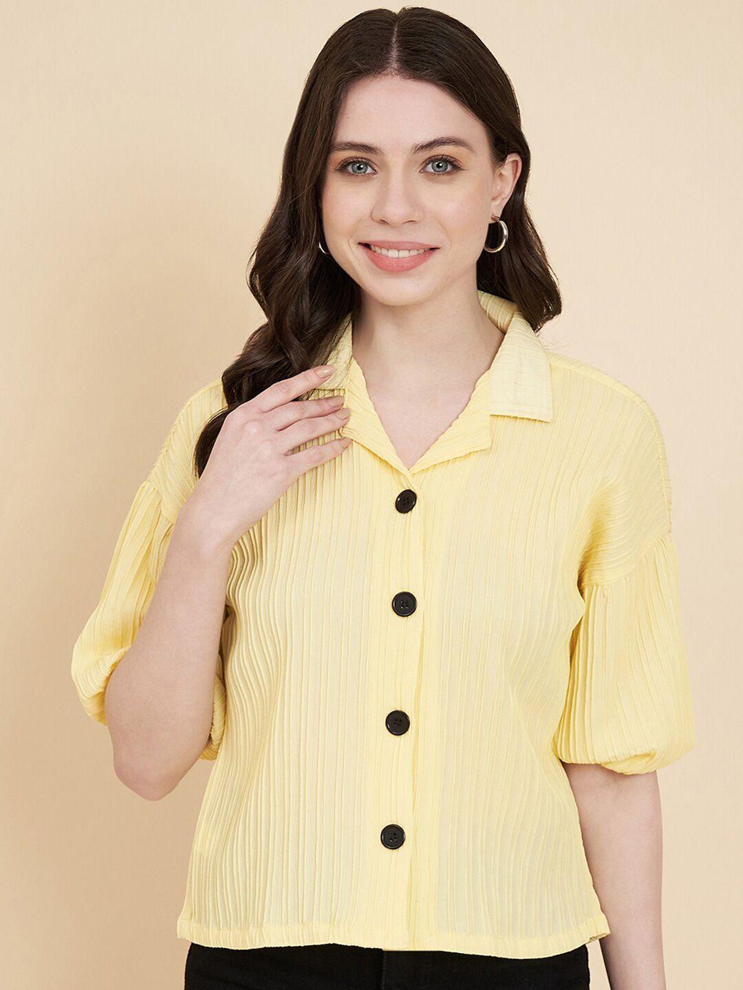 vairagee women yellow classic boxy striped casual shirt