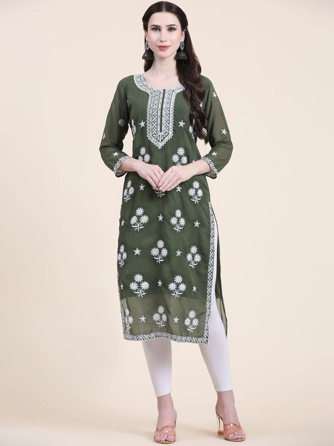 vairagee  floral yoke design chikankari straight kurta