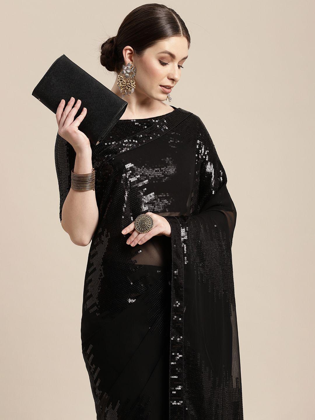 vairagee black embellished sequinned celebrity saree