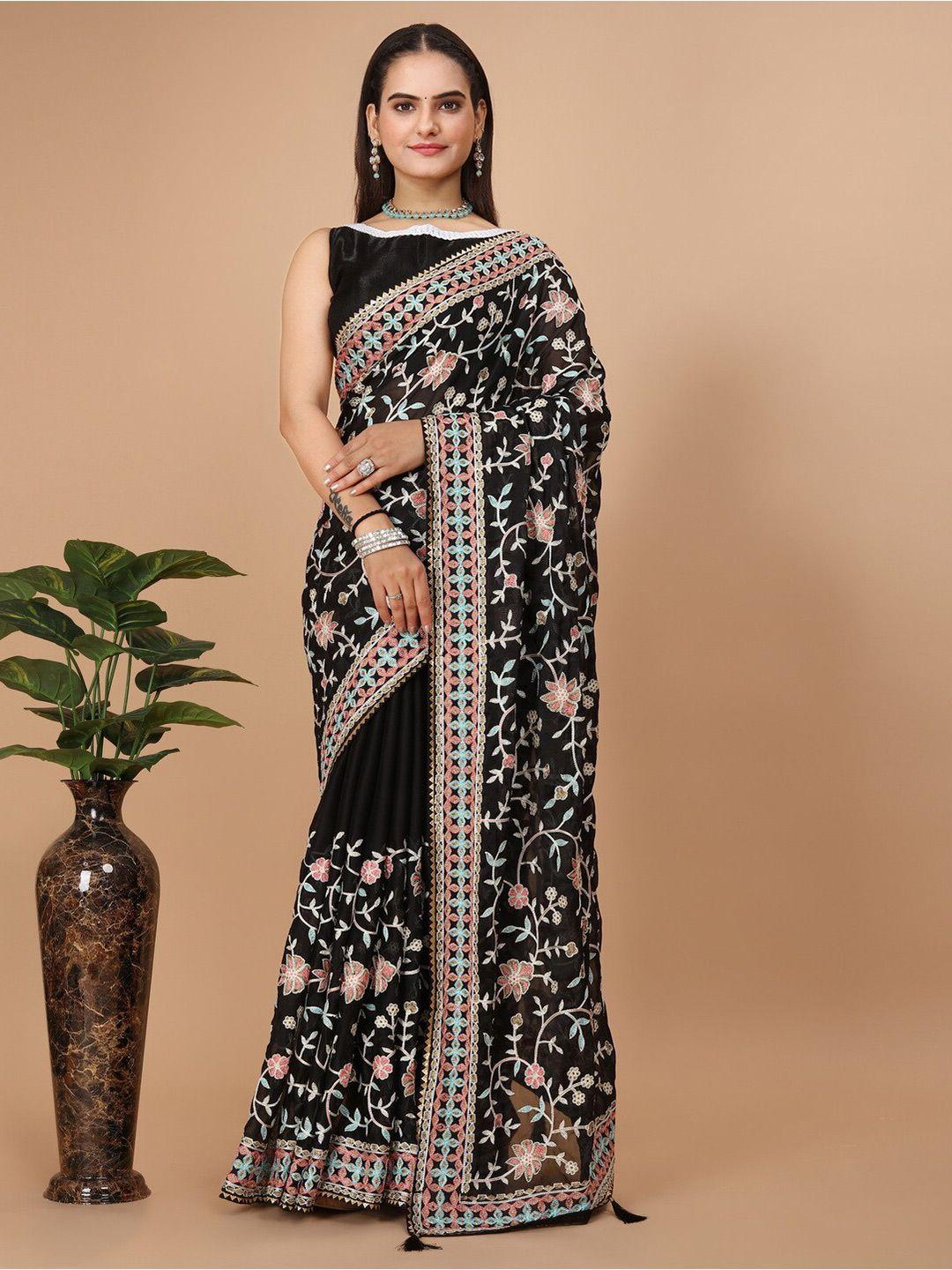 vairagee black embroidered designer saree