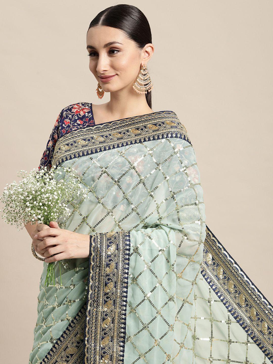 vairagee blue geometric embroidered saree