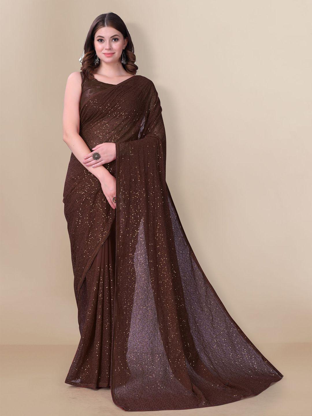 vairagee brown & gold-toned embellished sequinned pure georgette saree