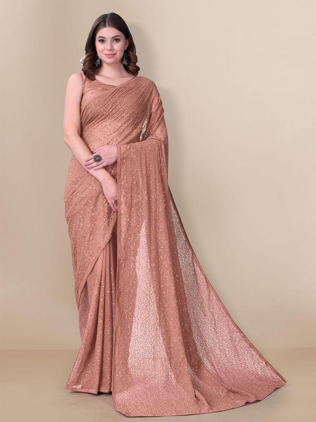 vairagee copper-toned & gold-toned embellished sequinned pure georgette saree