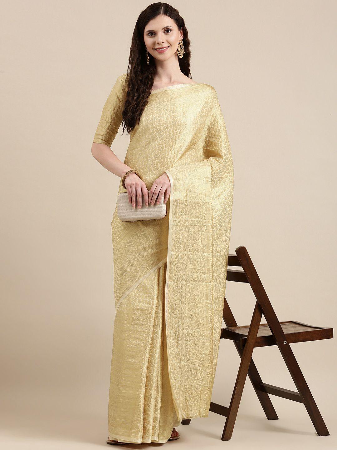 vairagee cream-coloured & golden ethnic motifs pure silk kanjeevaram saree