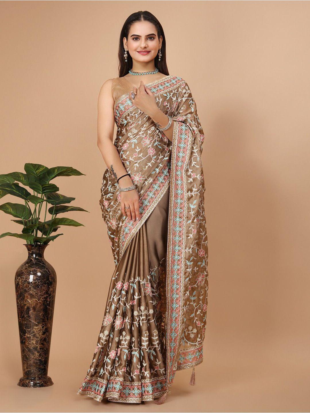 vairagee cream-coloured embroidered designer saree