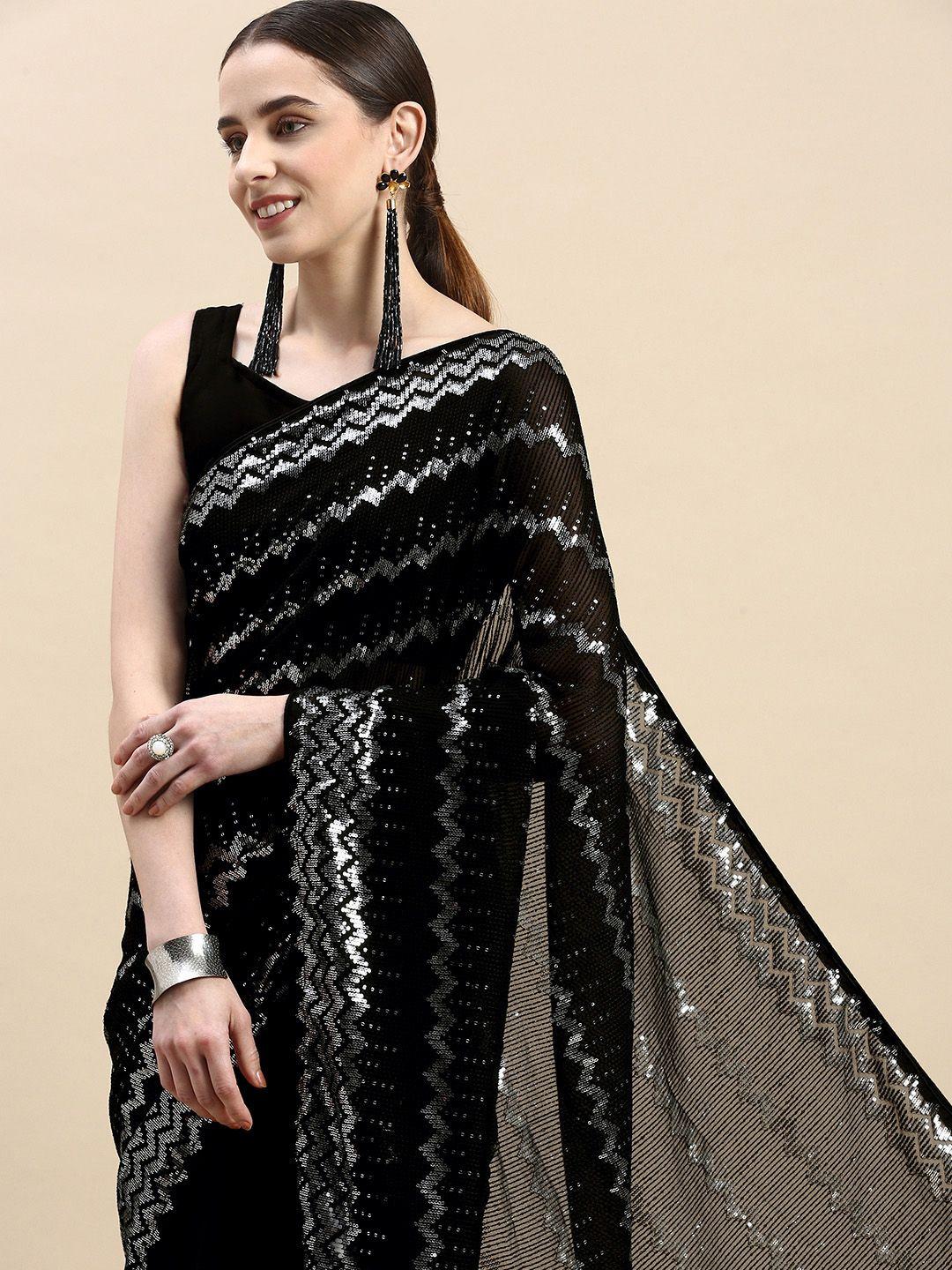vairagee embellished striped sequinned saree