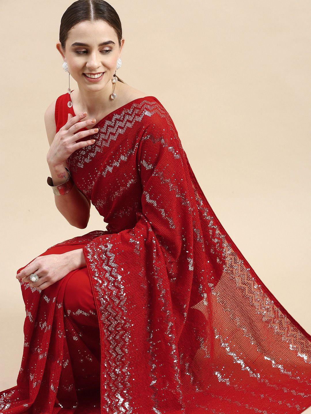 vairagee embellished striped sequinned saree