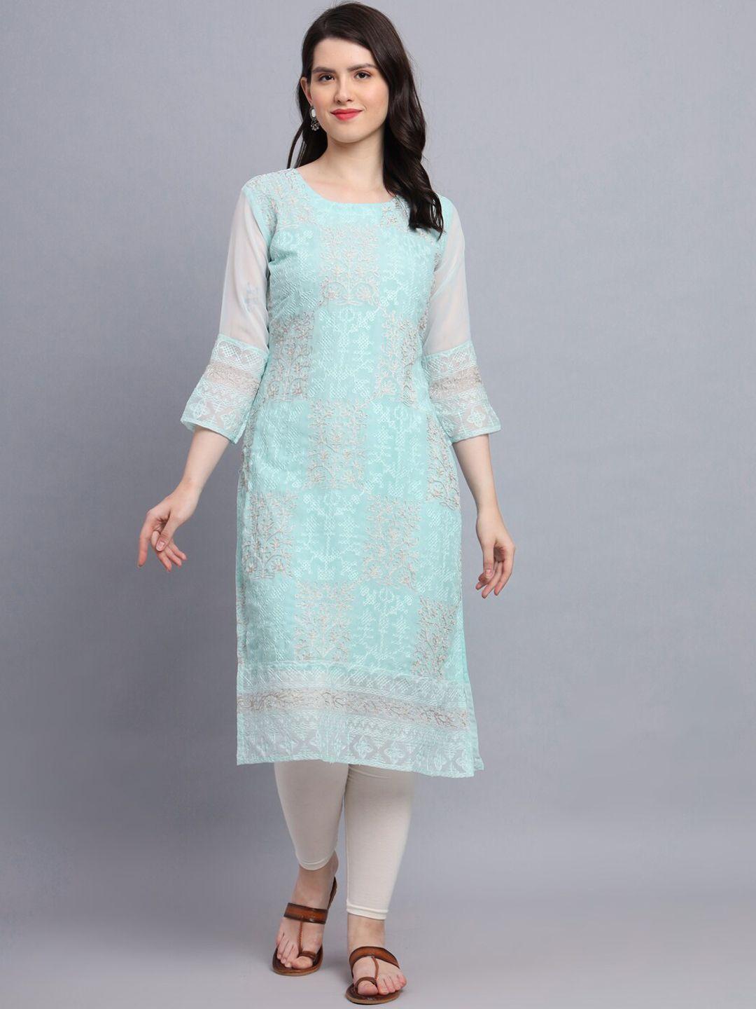 vairagee embroidered flared sleeves chikankari georgette kurta