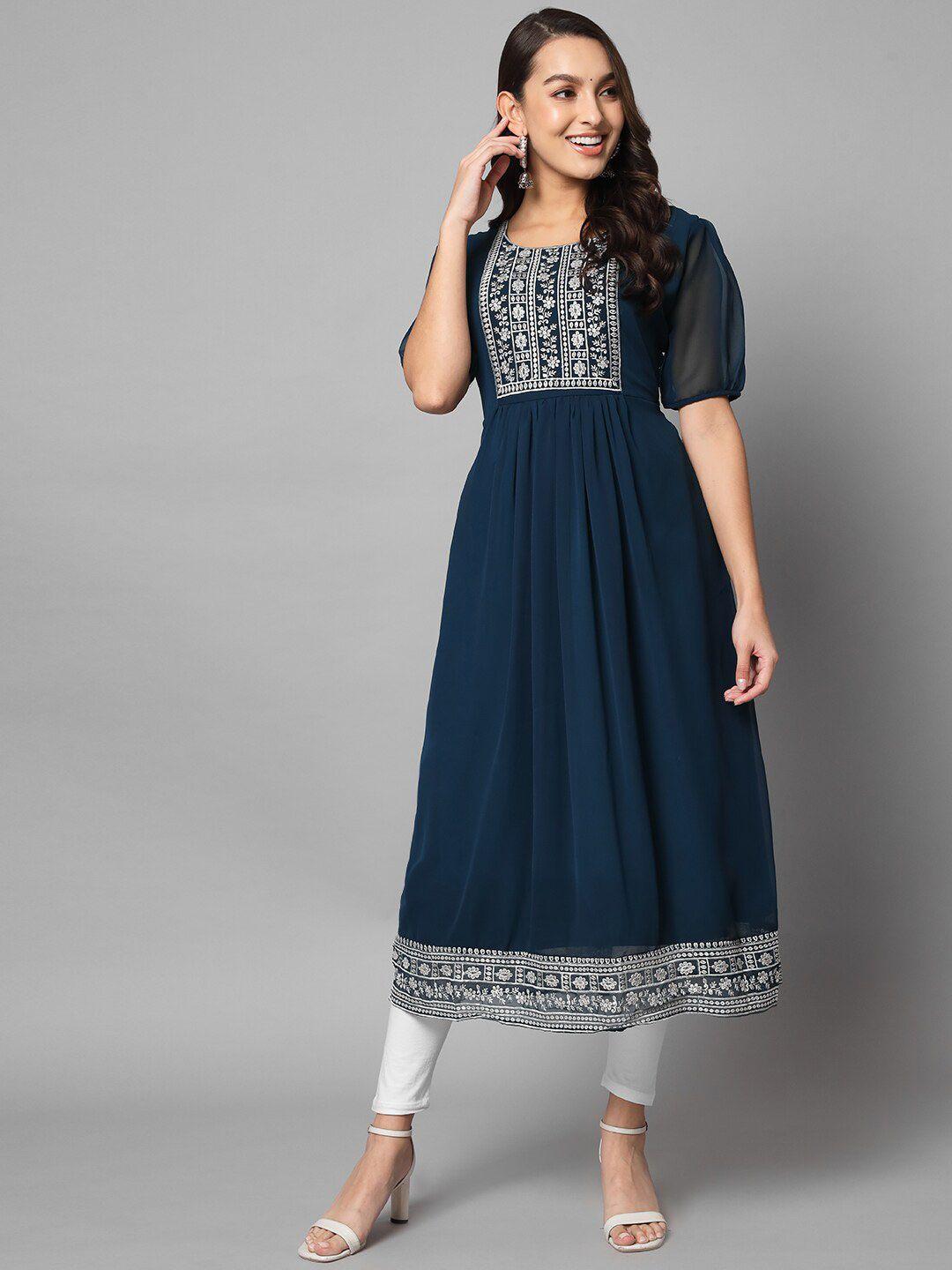 vairagee embroidered yoke design georgette a-line pleated kurta