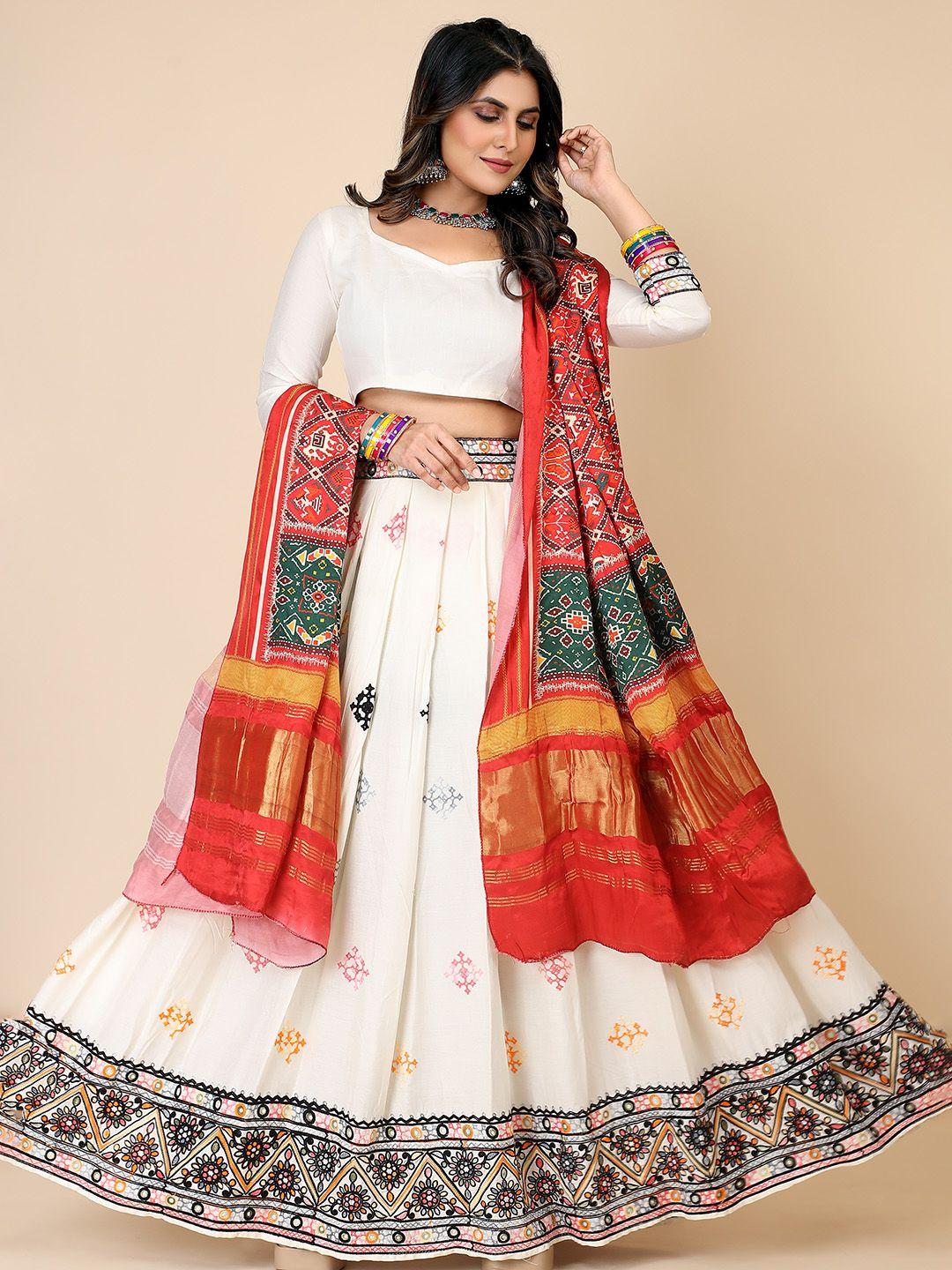 vairagee ethnic motif embroidered thread work semi-stitched lehenga & blouse with dupatta