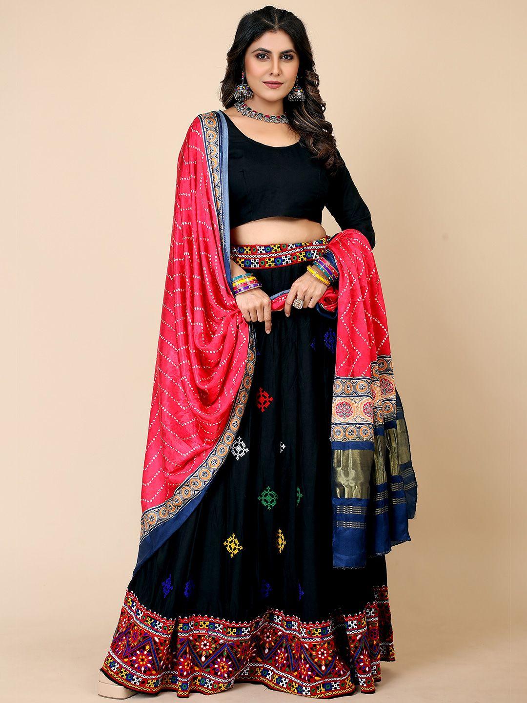 vairagee ethnic motif embroidered thread work semi-stitched lehenga & blouse with dupatta