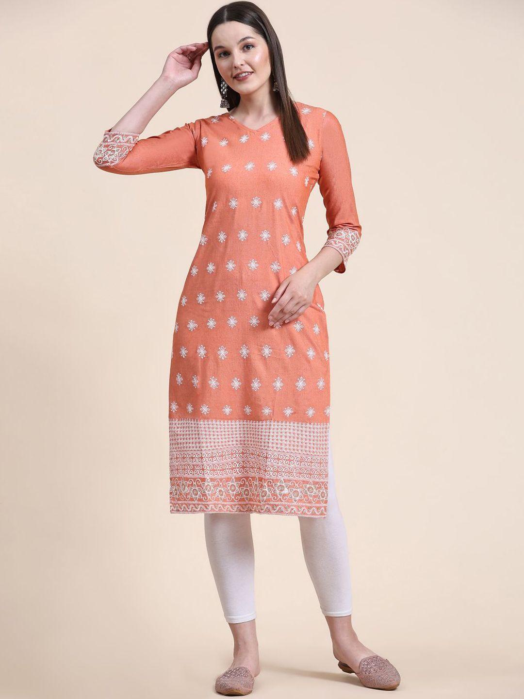 vairagee ethnic motifs embroiderd  v-neck pure cotton kurta