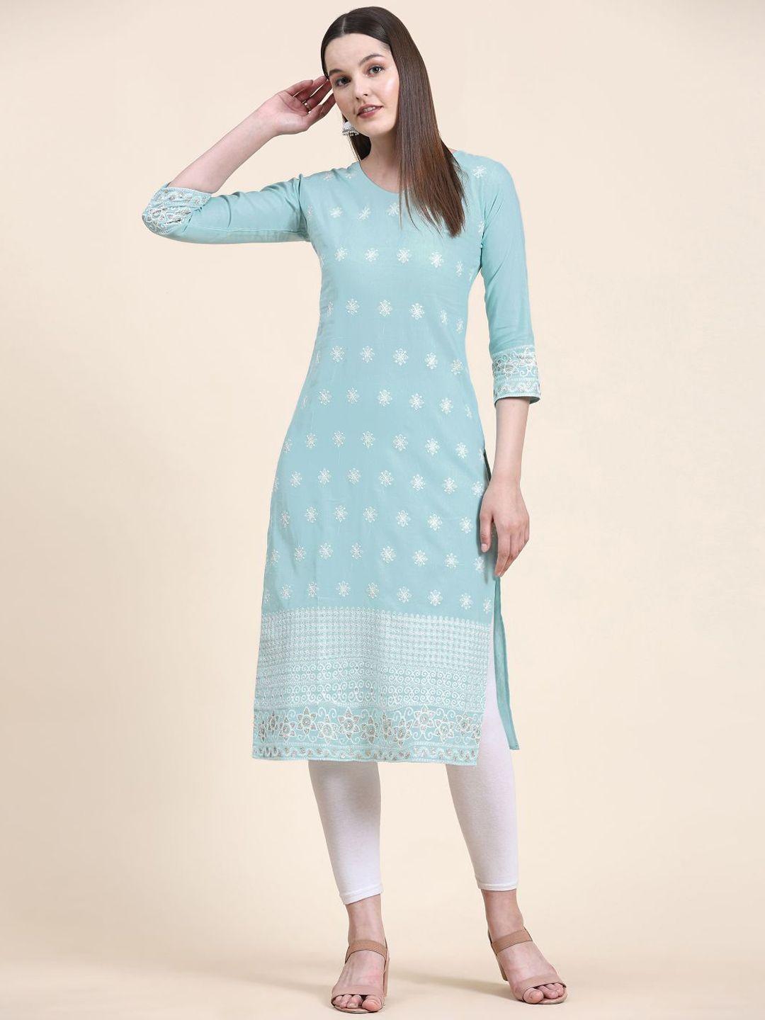 vairagee ethnic motifs embroiderd  v-neck pure cotton kurta