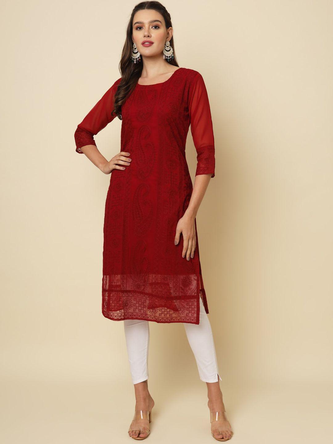 vairagee ethnic motifs embroidered chikankari  straight georgette kurta