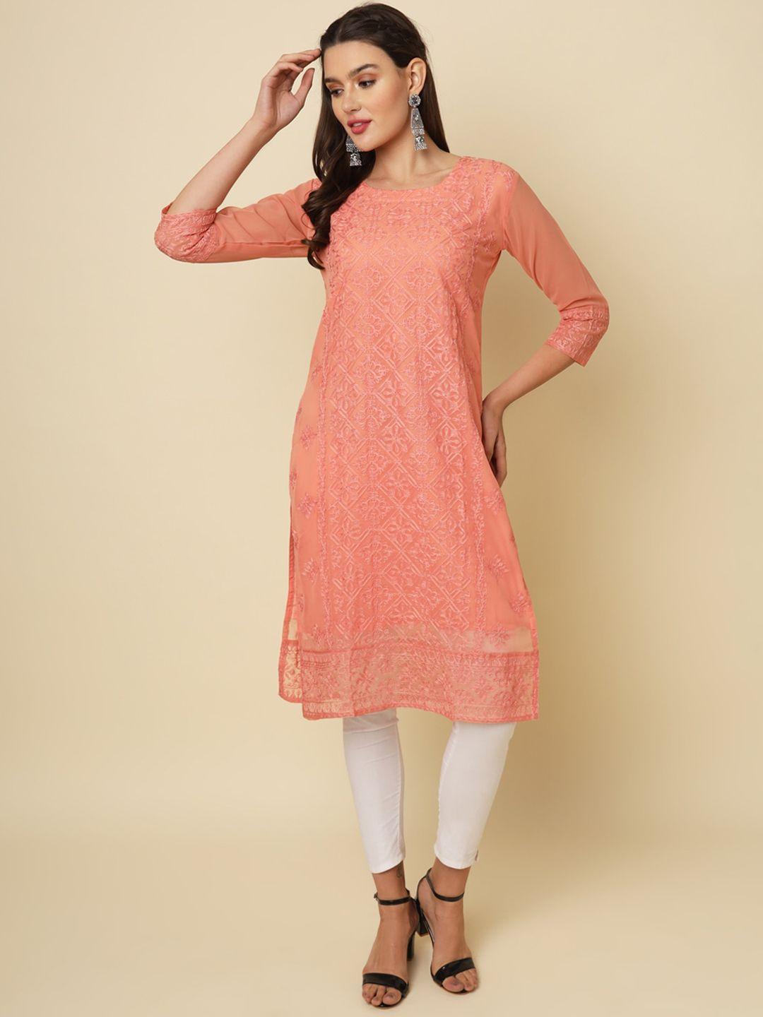 vairagee ethnic motifs embroidered chikankari straight georgette kurta