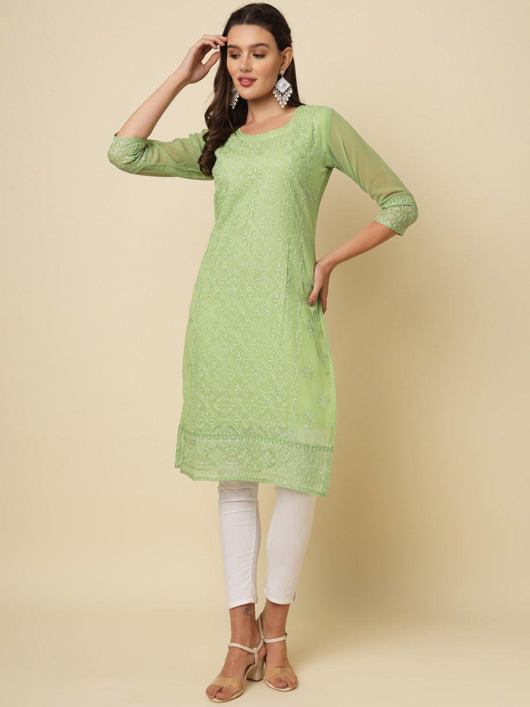 vairagee ethnic motifs embroidered chikankari straight georgette kurta