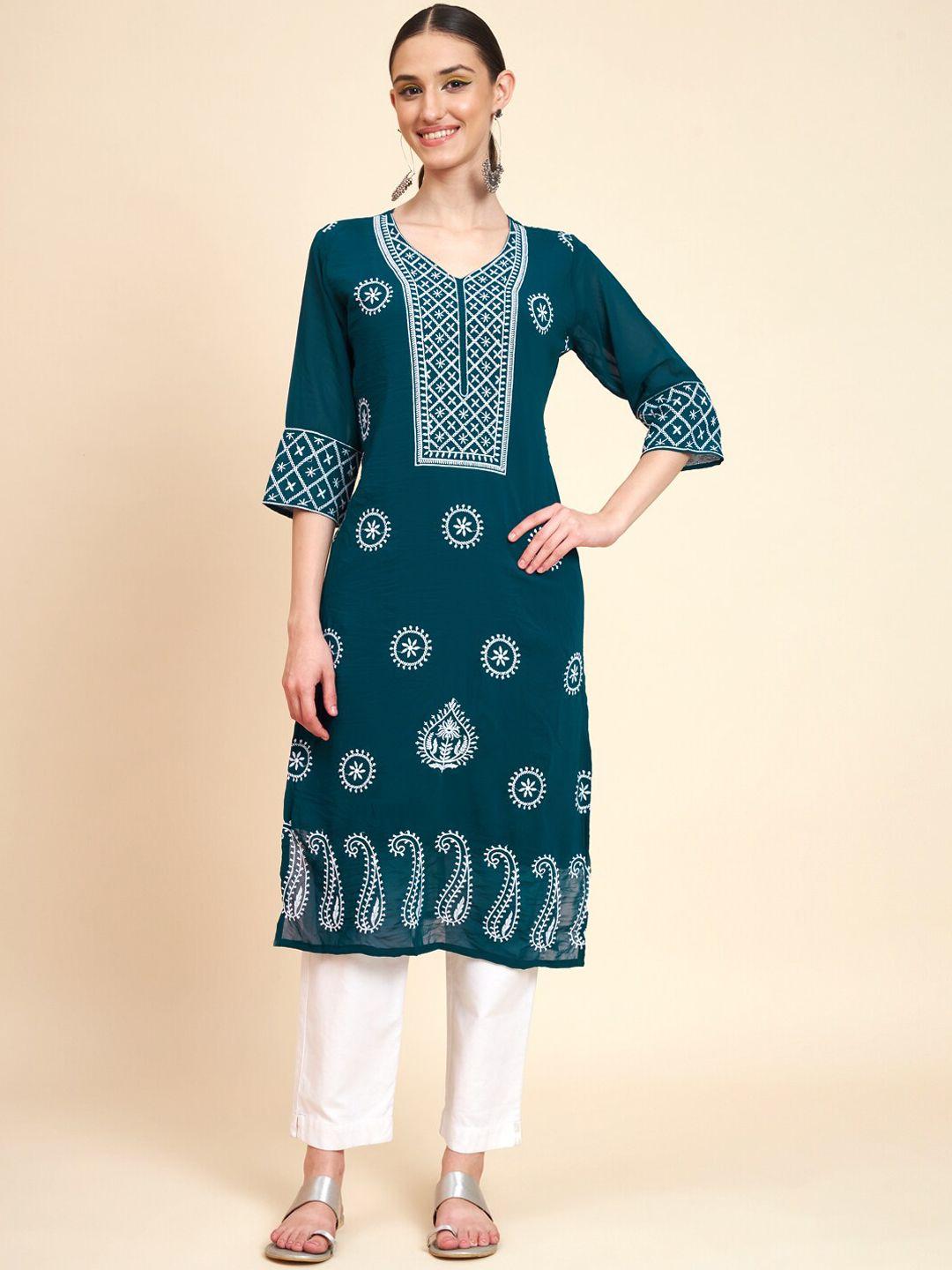 vairagee ethnic motifs embroidered georgette a-line kurta