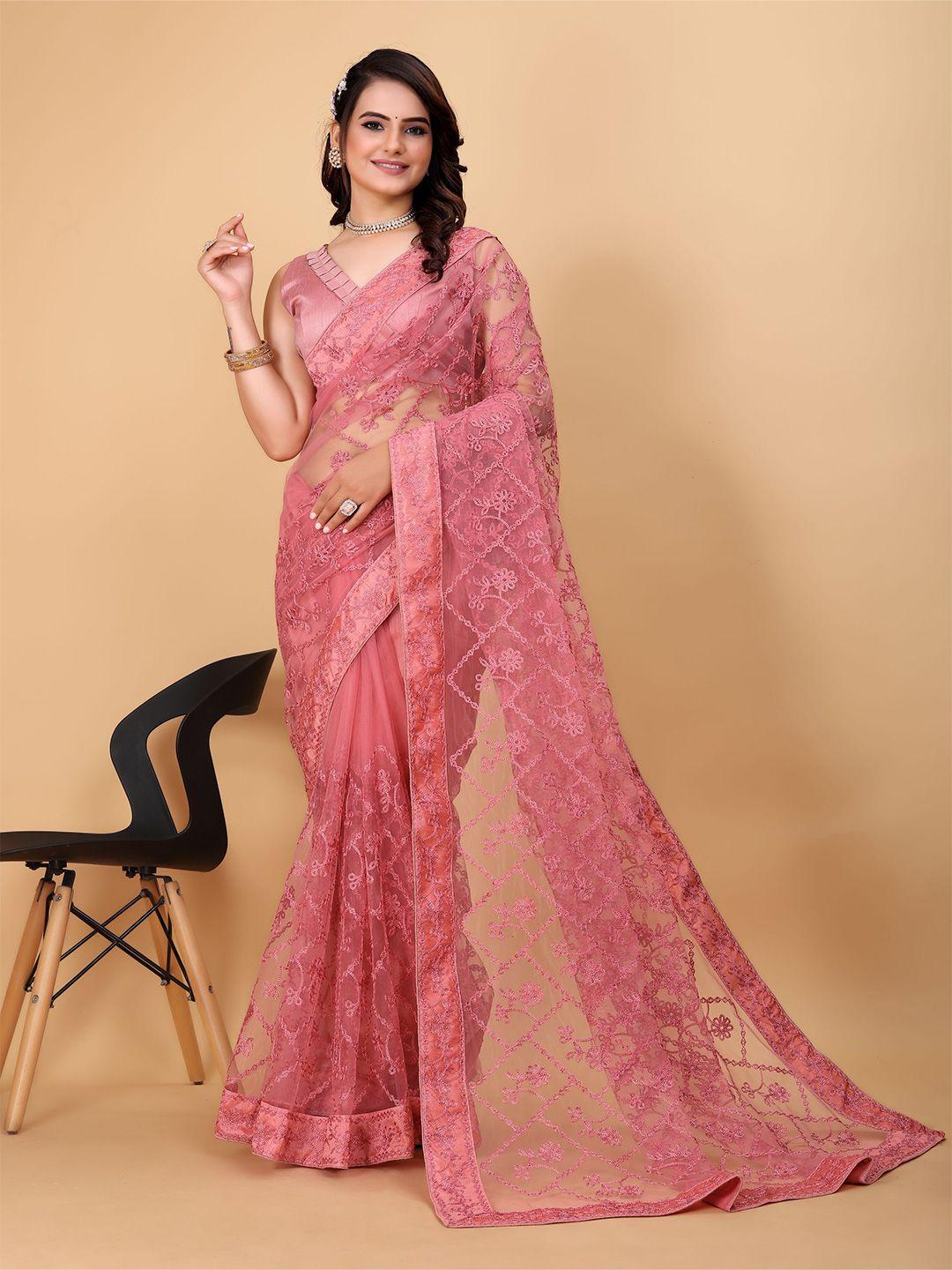 vairagee ethnic motifs embroidered net saree