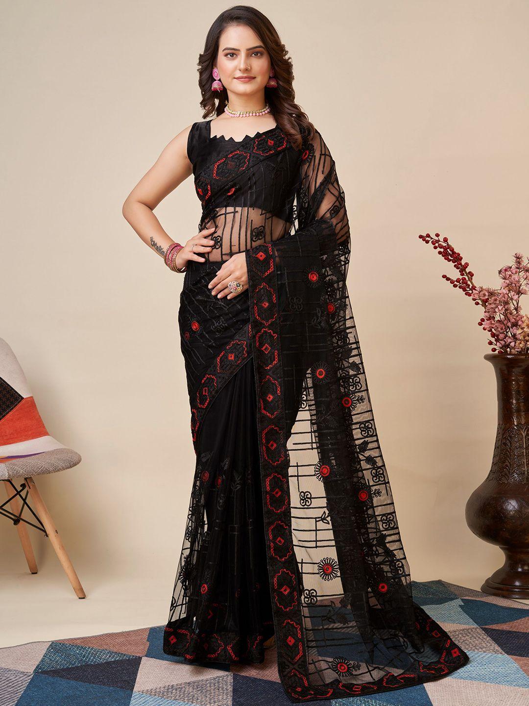 vairagee ethnic motifs embroidered net saree