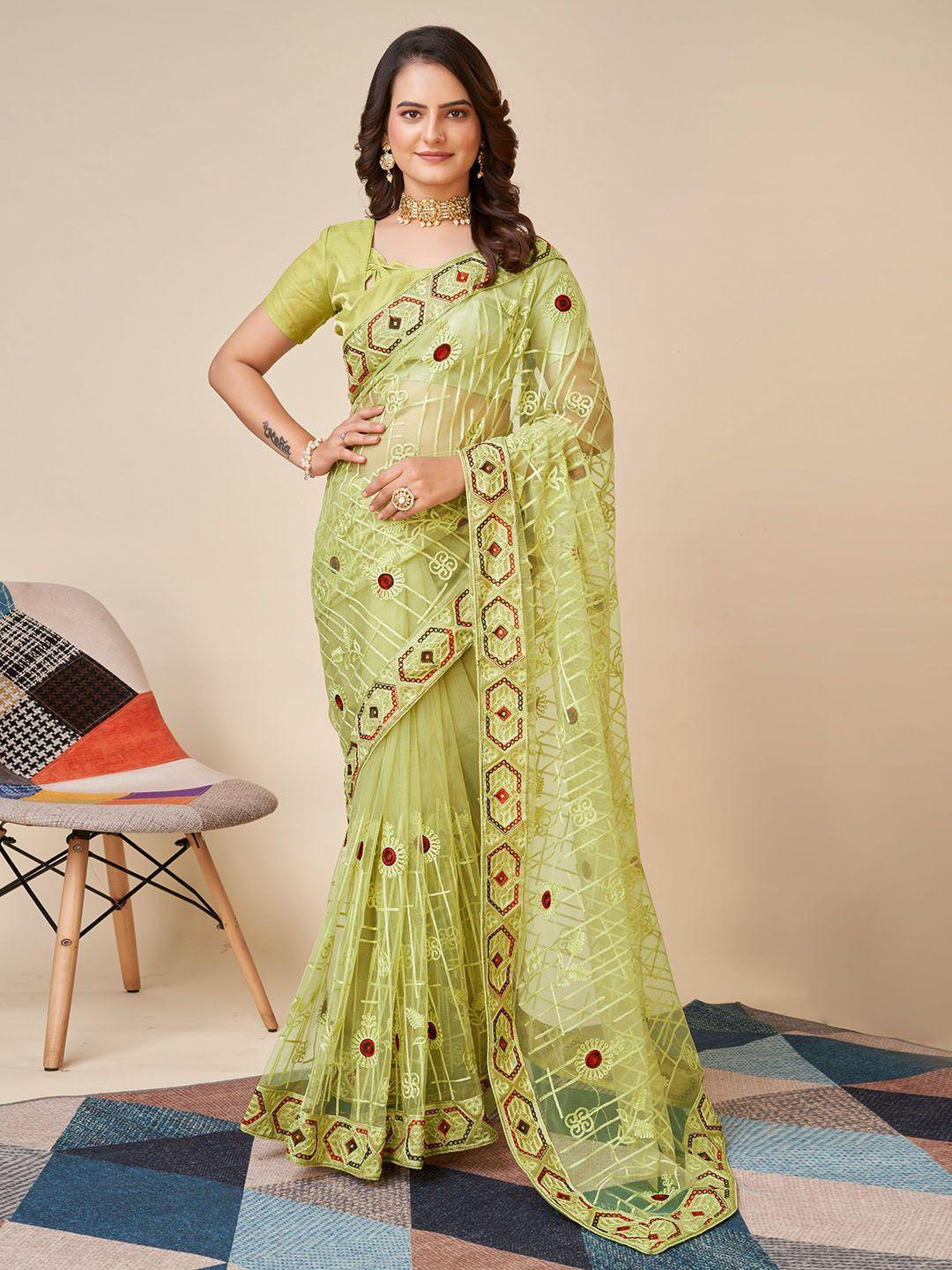 vairagee ethnic motifs embroidered net saree