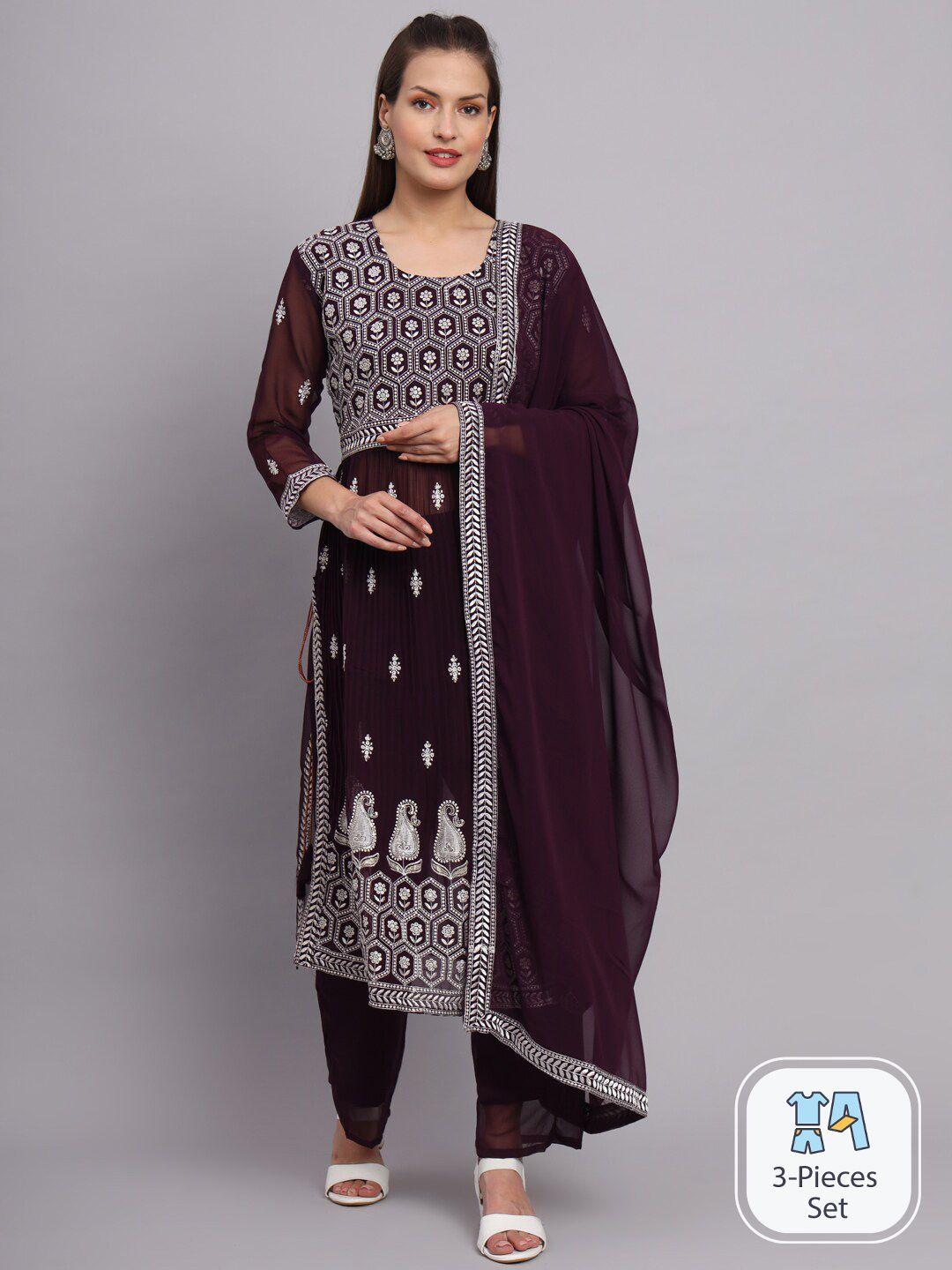 vairagee ethnic motifs embroidered pleated thread work kurta with trousers & dupatta