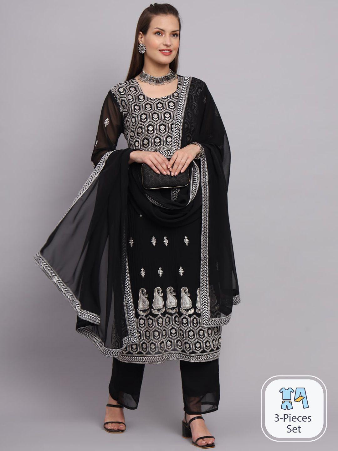 vairagee ethnic motifs embroidered pleated thread work kurta with trousers & dupatta