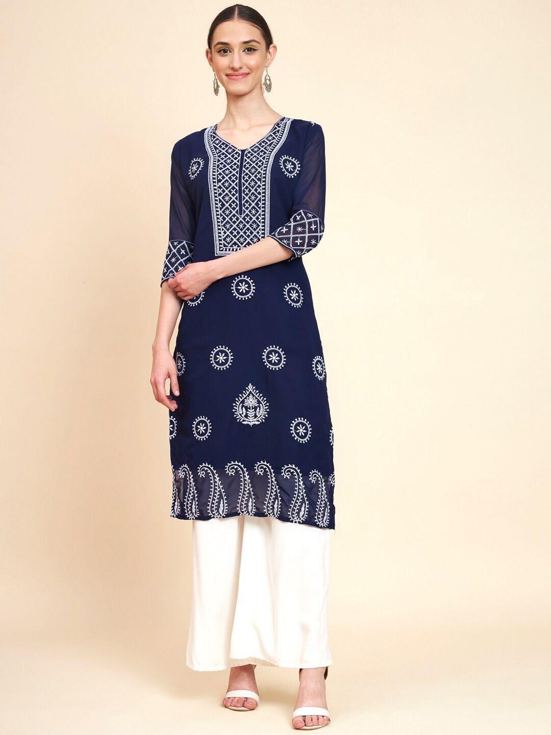 vairagee ethnic motifs embroidered thread work georgette kurta