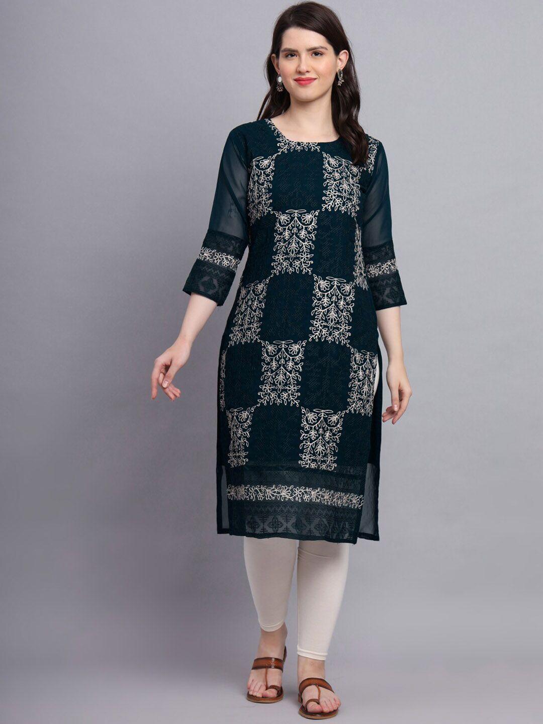 vairagee ethnic motifs embroidered thread work georgette kurta