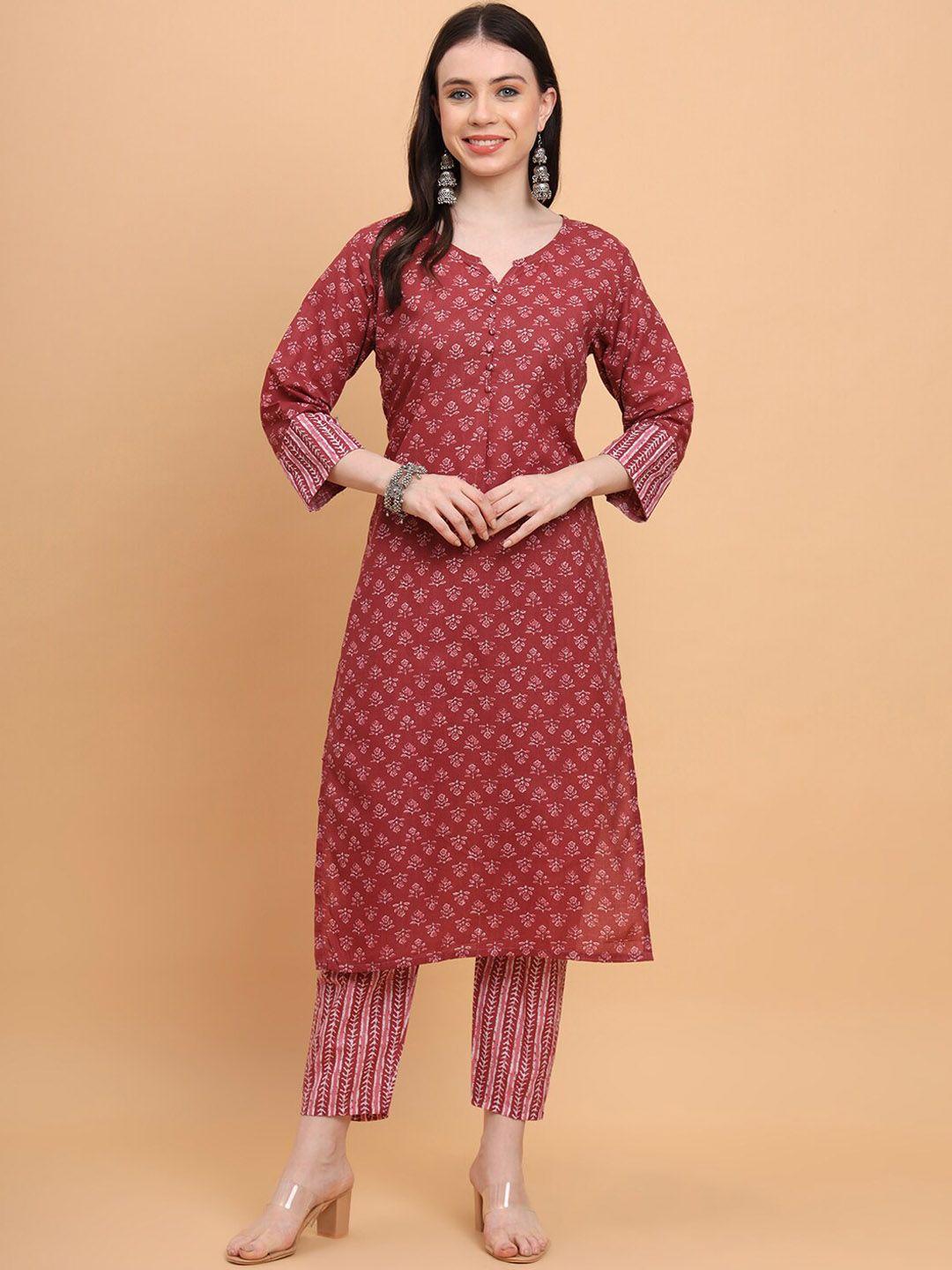vairagee ethnic motifs printed chanderi cotton straight kurta with palazzos