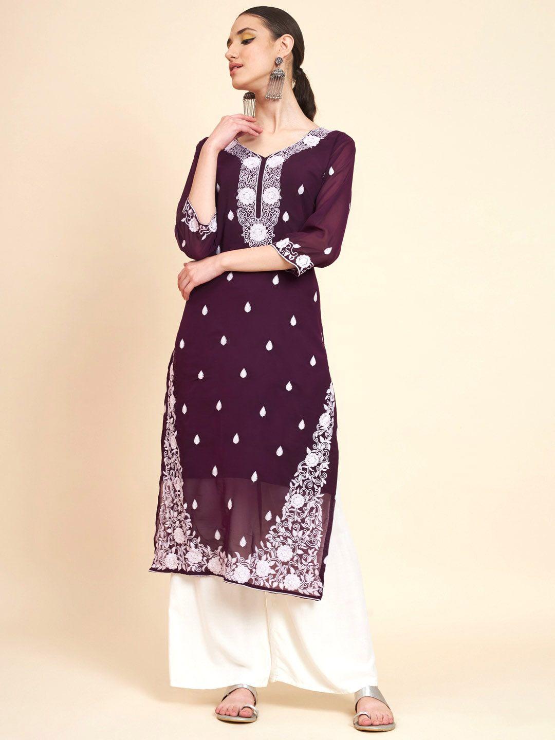 vairagee floral embroidered georgette a-line kurta