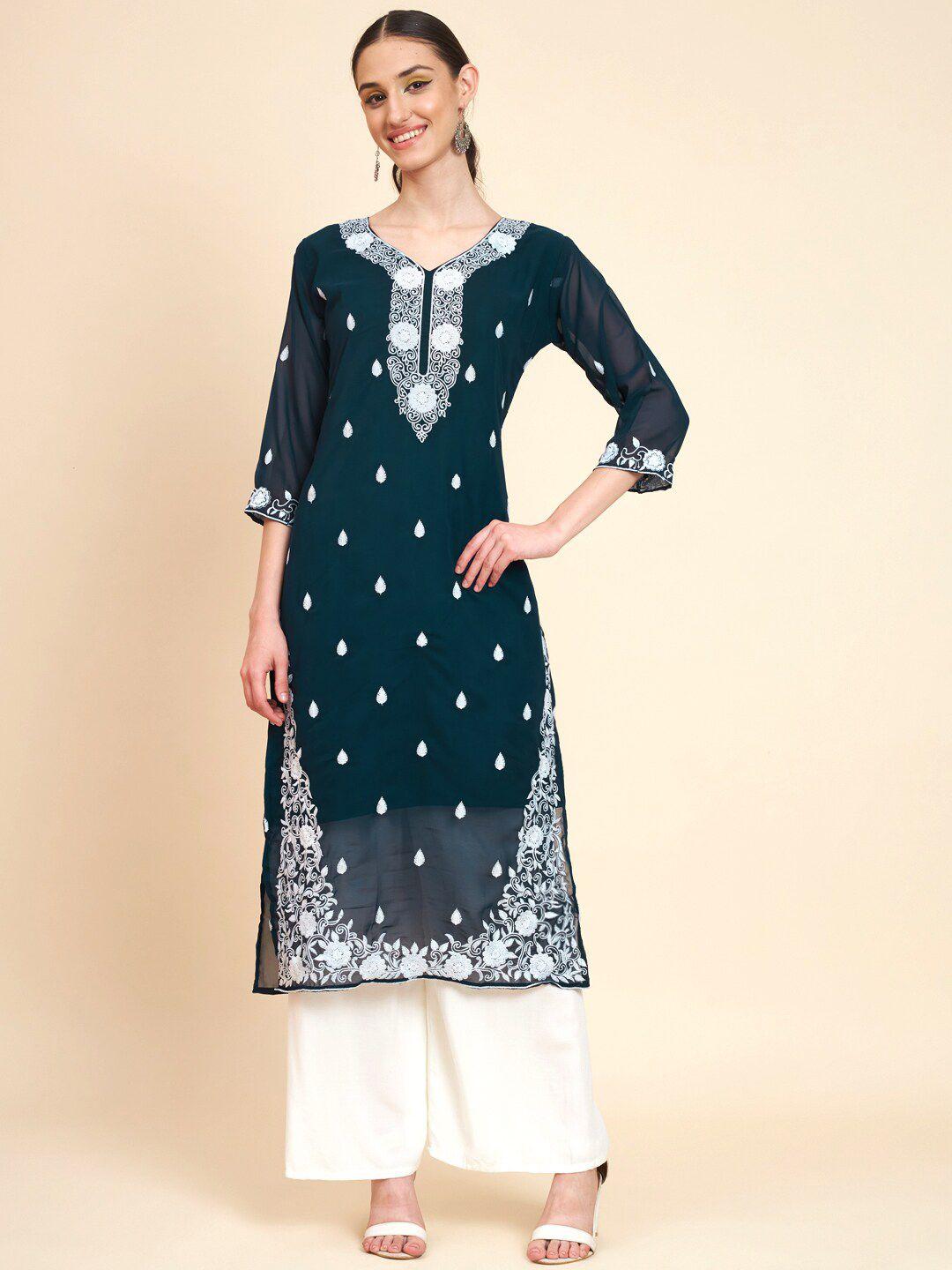 vairagee floral embroidered georgette a-line kurta