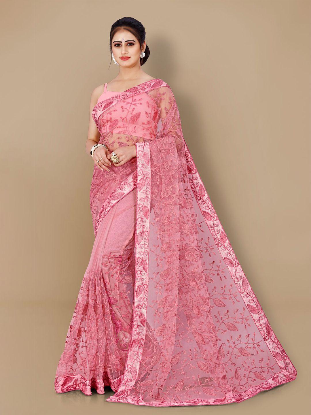 vairagee floral embroidered net fusion saree