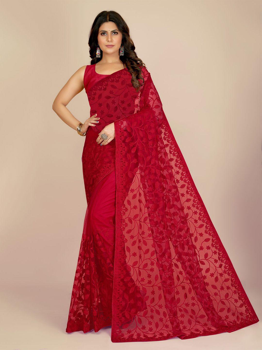 vairagee floral embroidered net fusion saree
