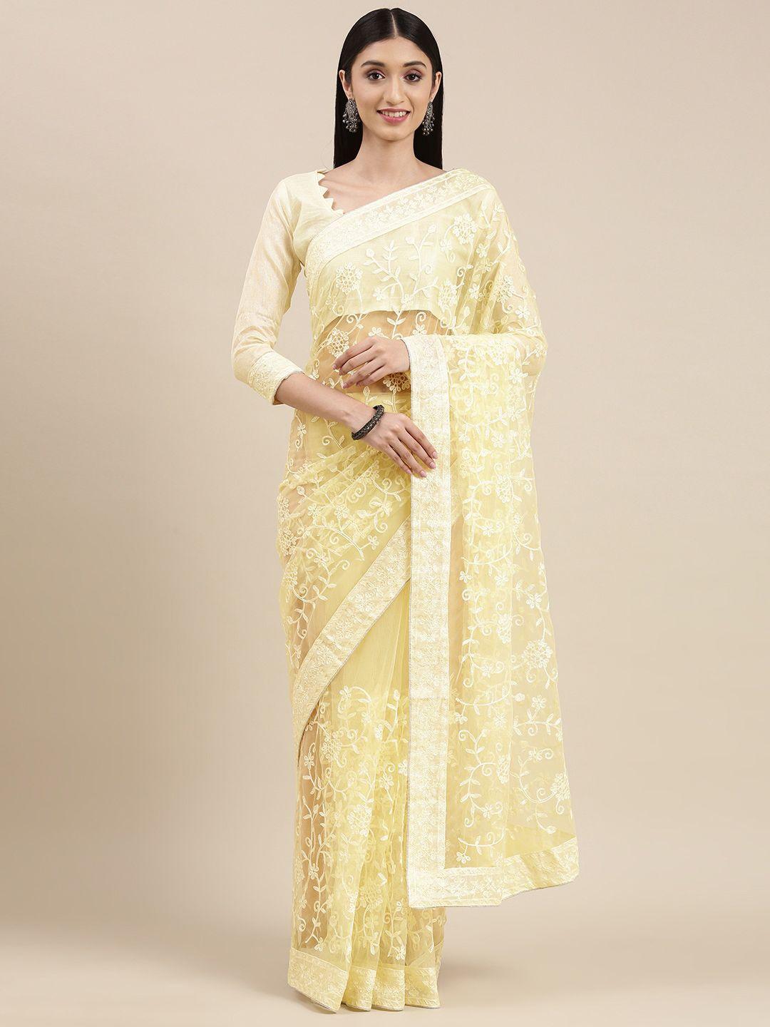 vairagee floral embroidered net saree with blouse piece