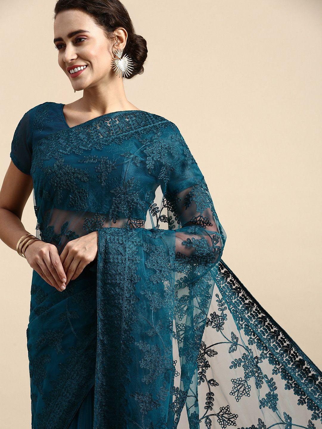 vairagee floral embroidered net saree