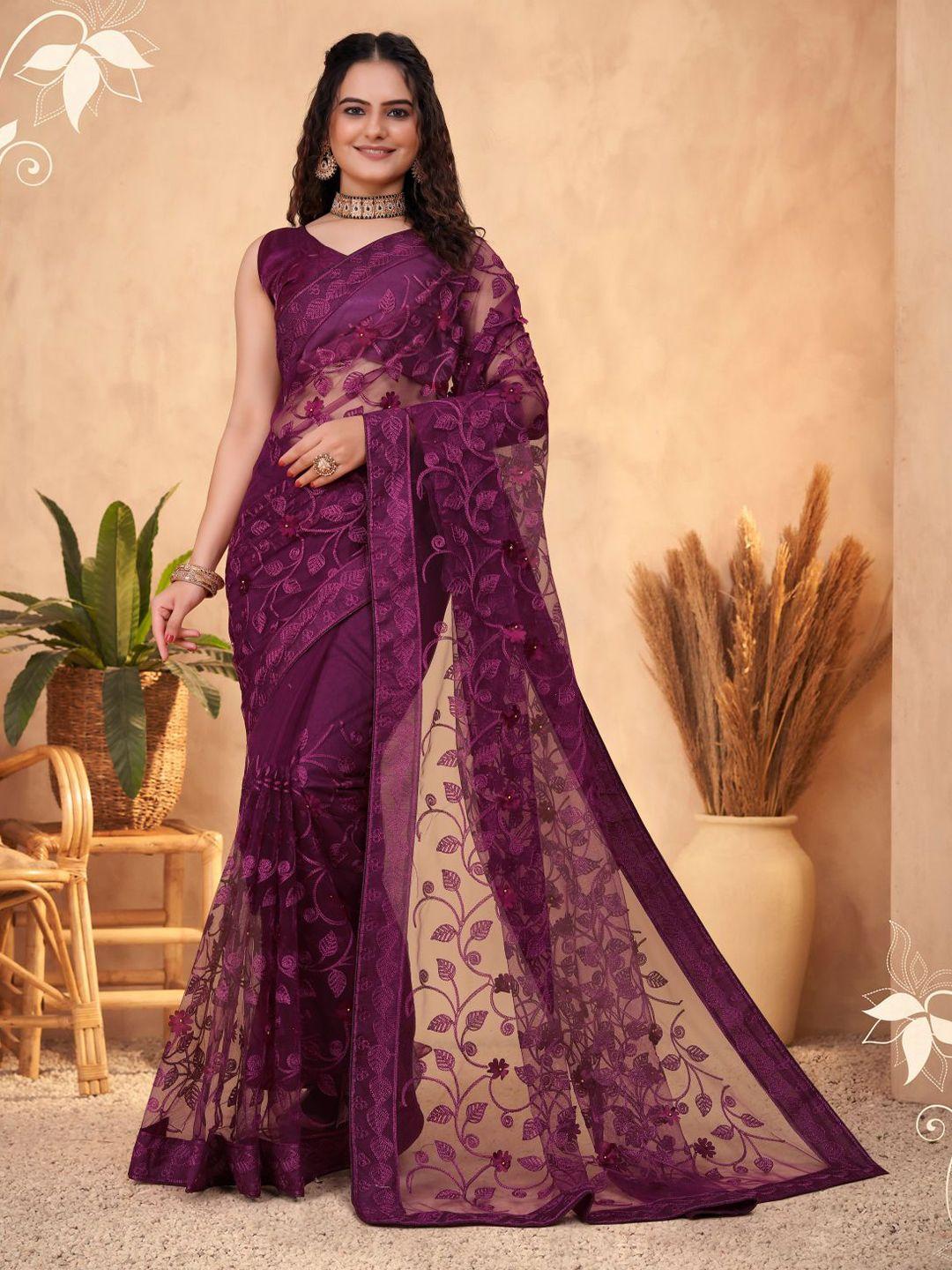 vairagee floral embroidered net saree