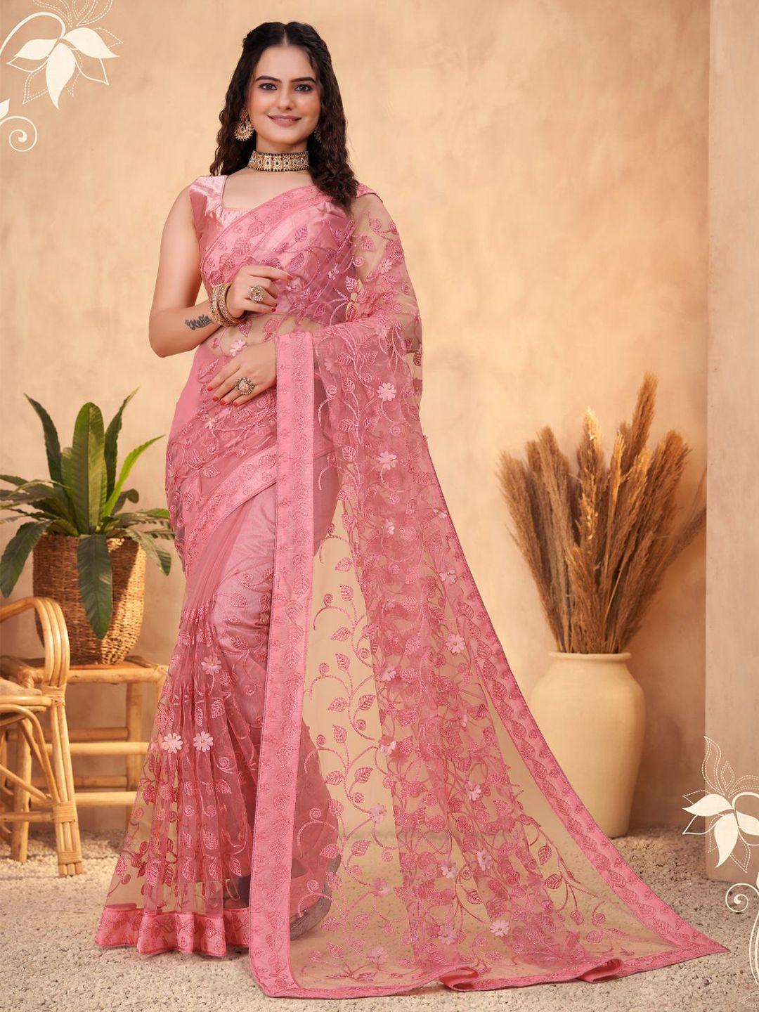 vairagee floral embroidered net saree