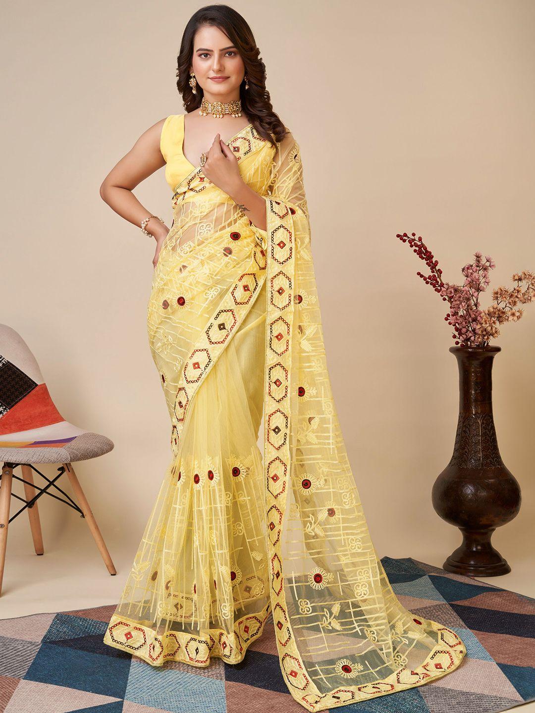 vairagee floral embroidered net saree