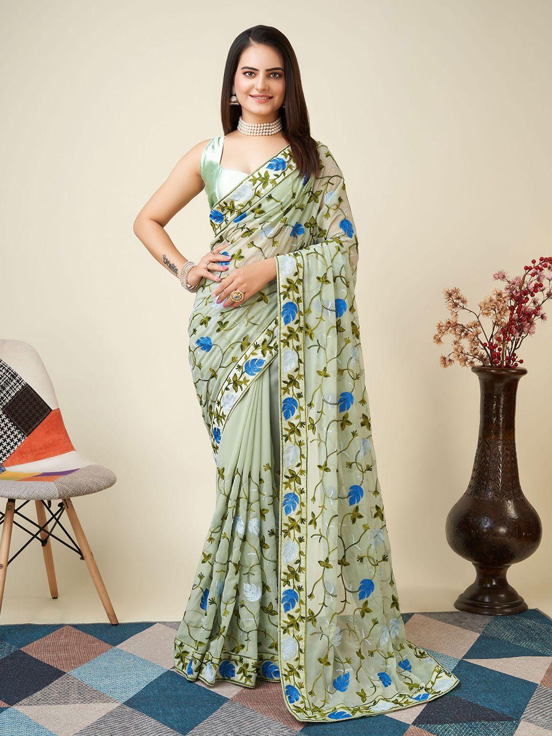 vairagee floral embroidered net saree