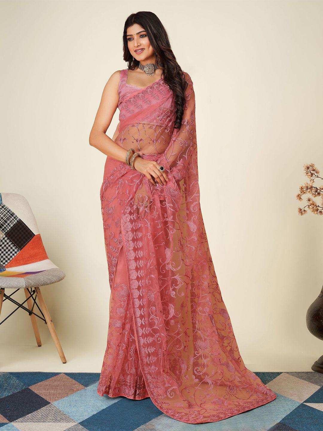 vairagee floral embroidered net saree