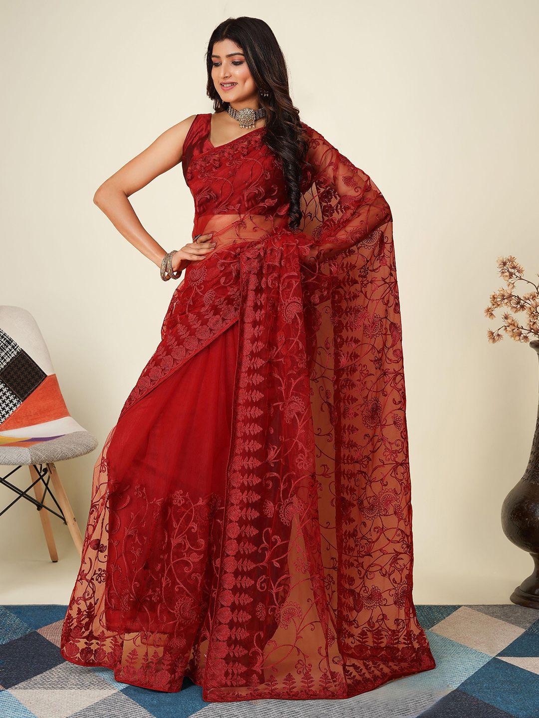 vairagee floral embroidered net saree