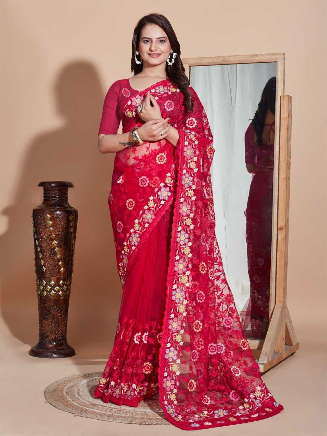 vairagee floral embroidered net saree