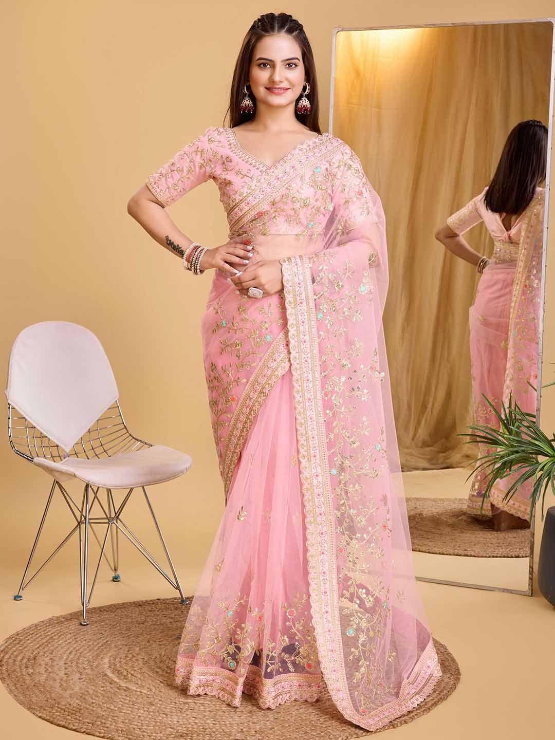 vairagee floral embroidered net saree