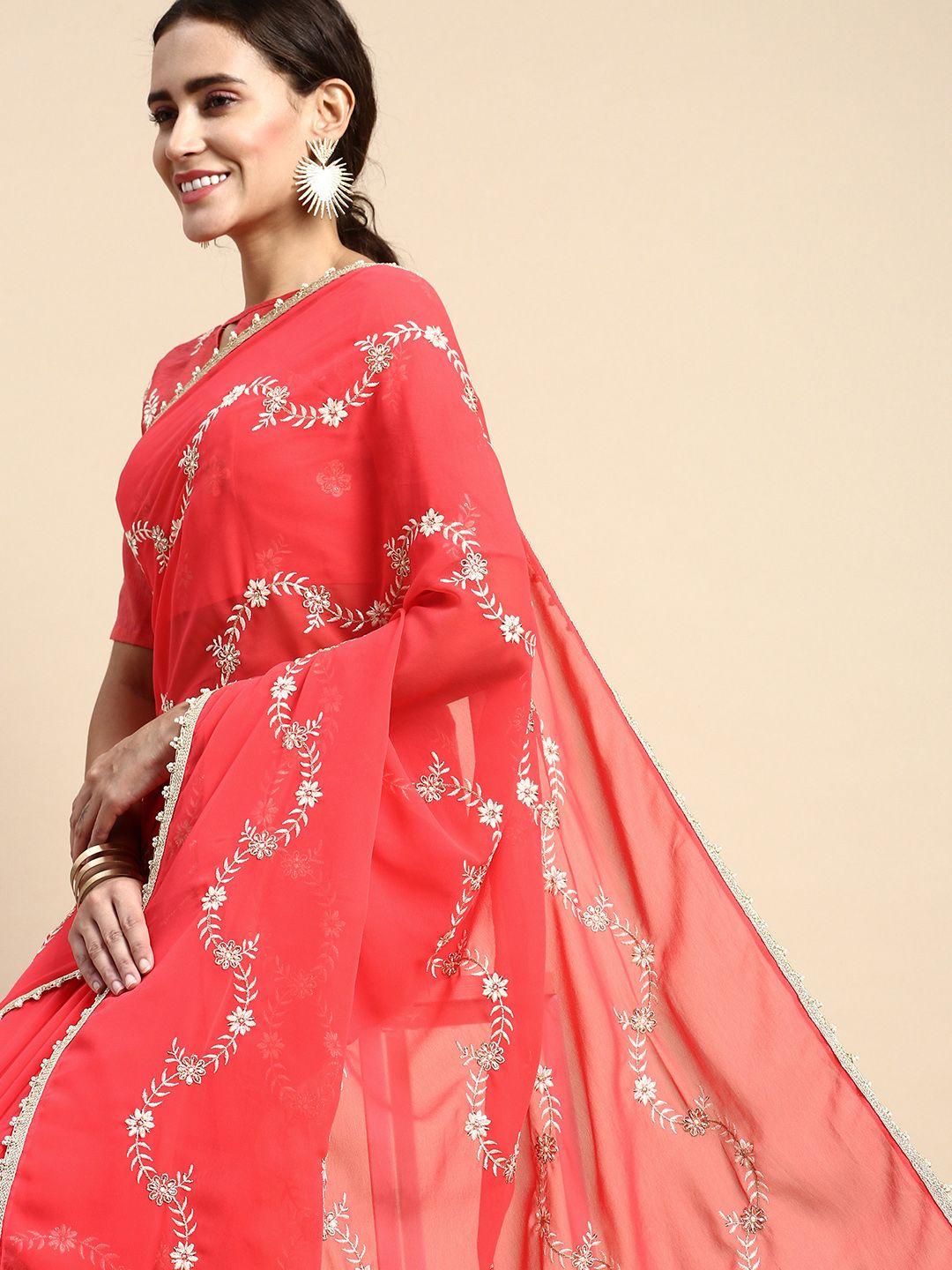 vairagee floral embroidered poly georgette saree