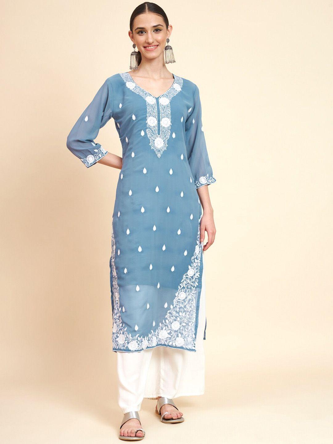 vairagee floral embroidered thread work georgette kurta