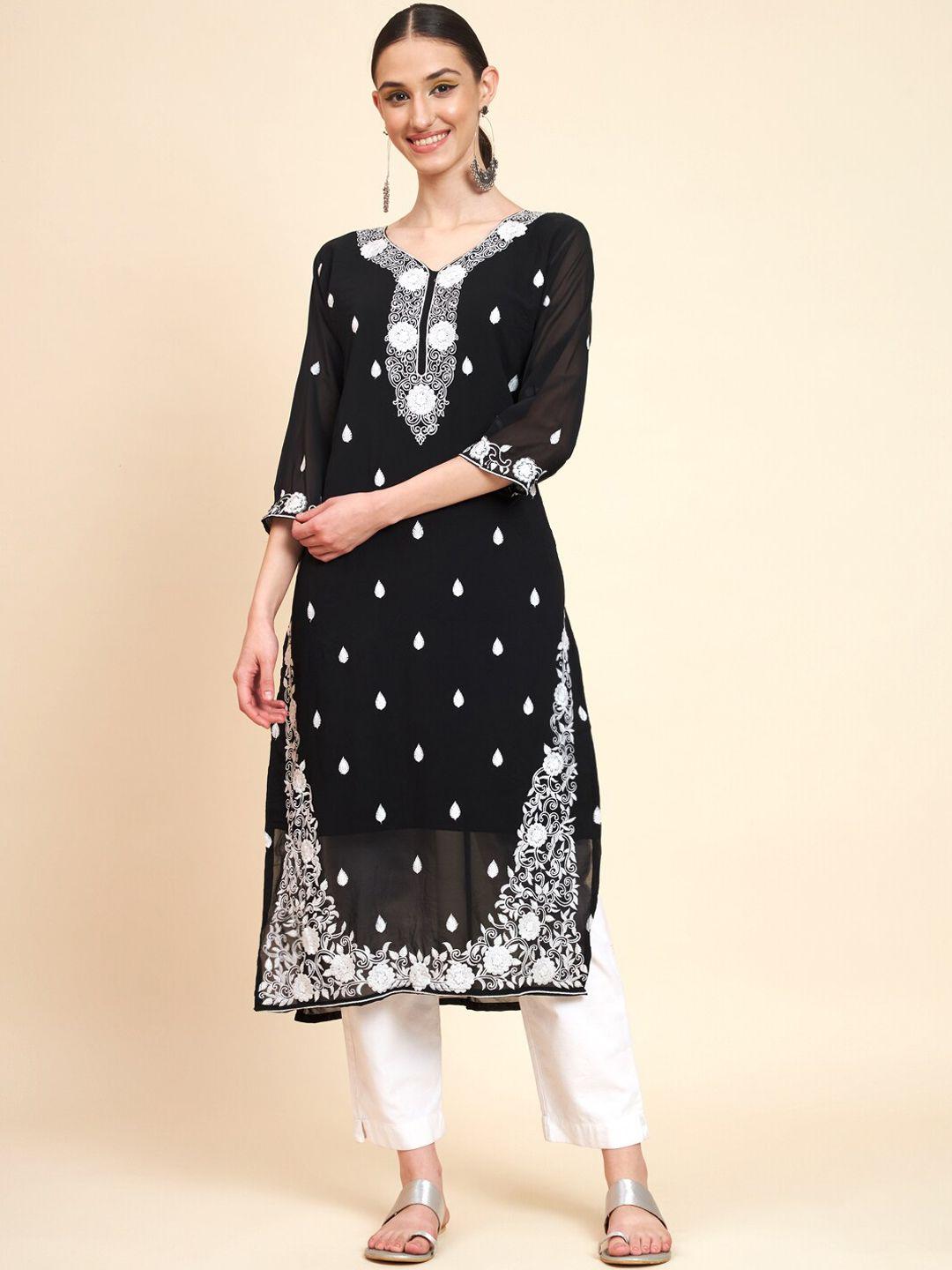 vairagee floral embroidered thread work georgette kurta