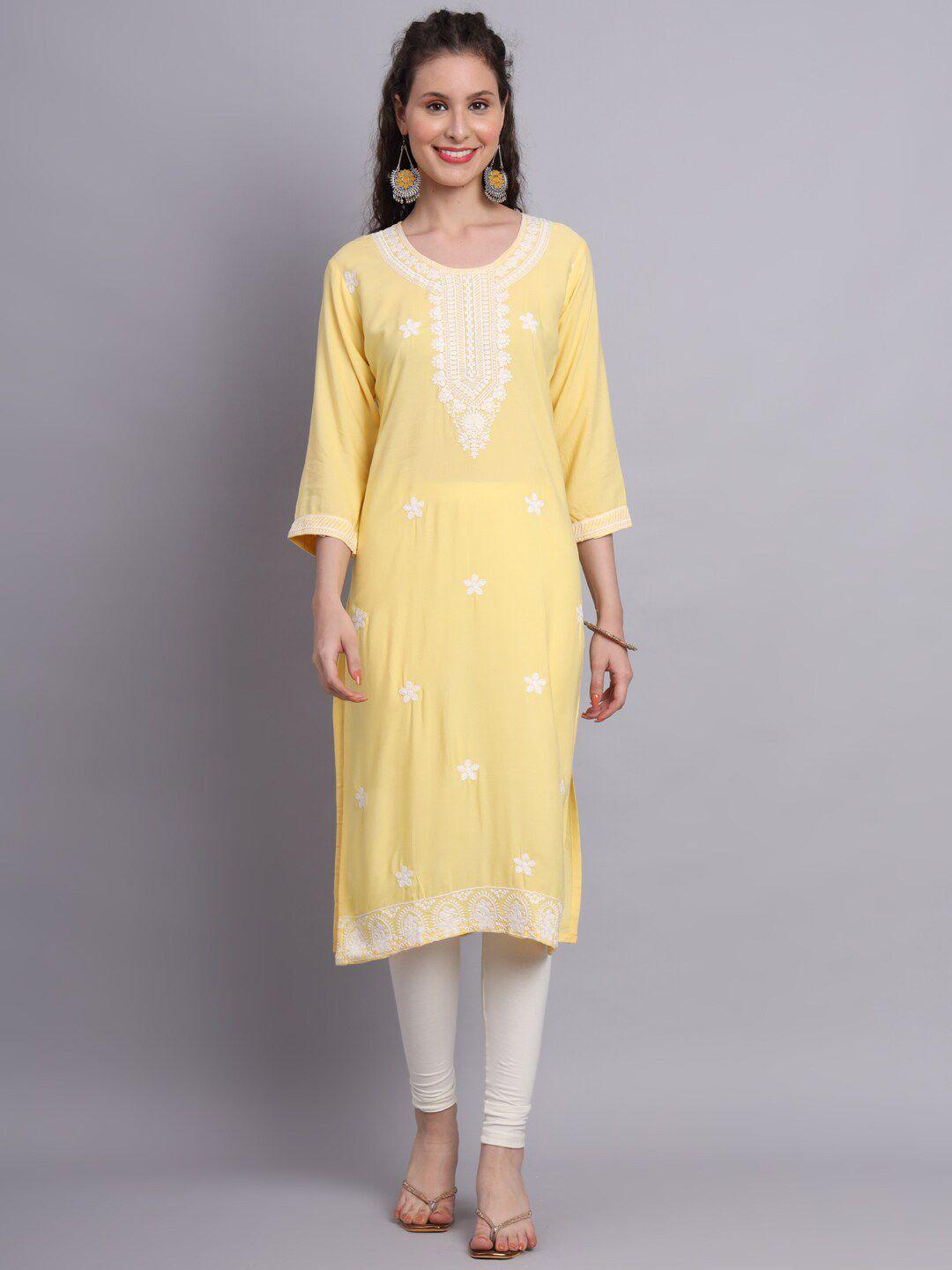 vairagee floral embroidered thread work straight kurta