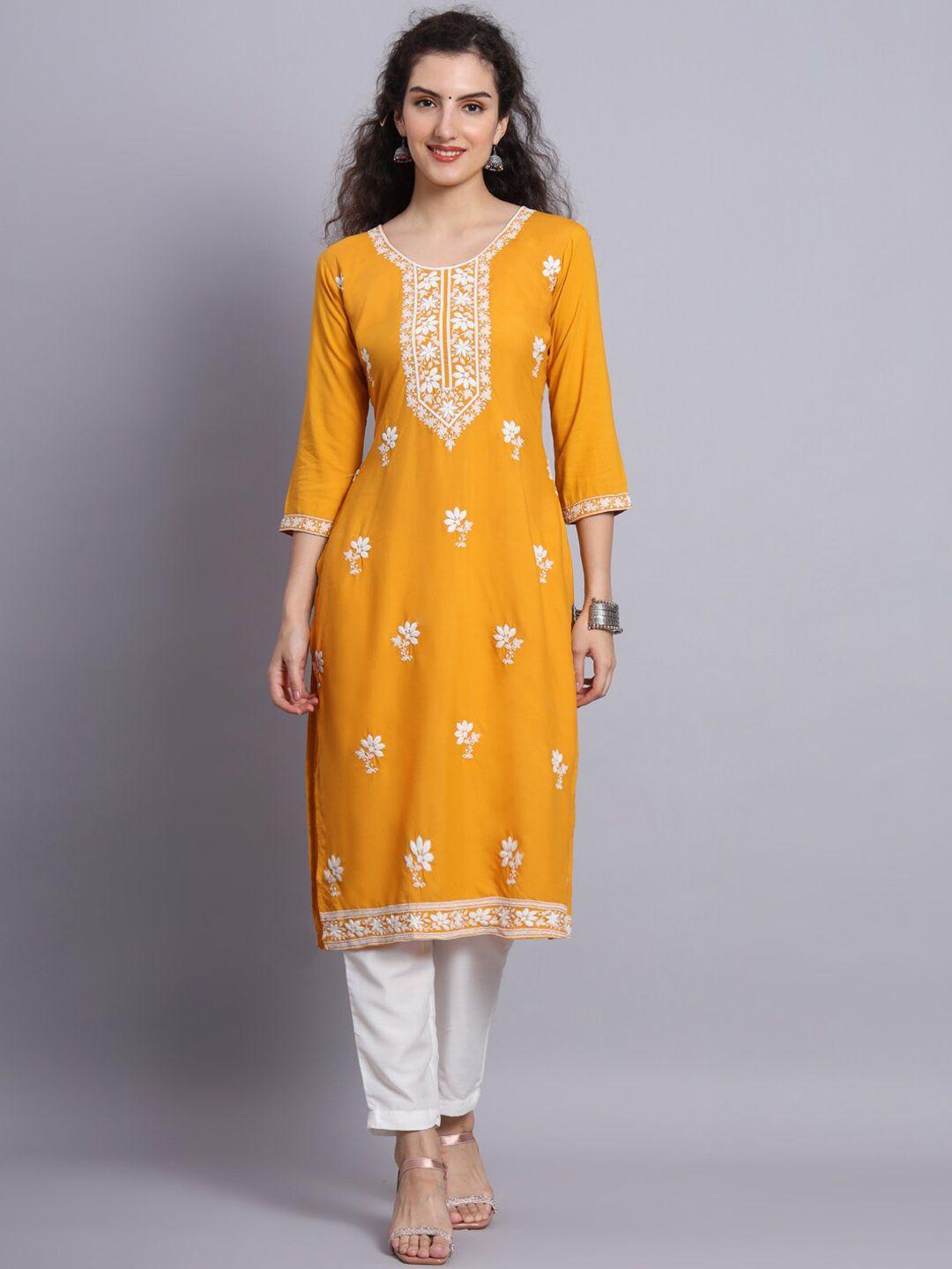 vairagee floral motifs thread work detail straight kurta